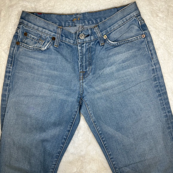 ⚡️Rad Vintage Y2K 7 For All Mankind Light Blue Denim Wash Distressed Flare Jeans - Picture 8 of 13